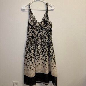 Ann Taylor Black & Beige Floral Sleeveless Dress Women's Size 8